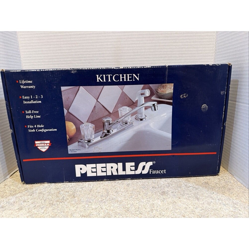 PEERLESS CHROME KITCHEN FAUCET! MODEL P25-L! 4 HOLE CONFIGURATION! BRAND NEW!